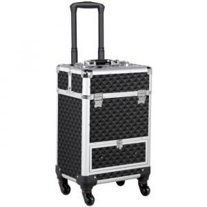 Malette Maquillage Roulettes Valise à Comestique Boîte Beauty Case avec Serrures Tiroir Cadre en Alu 34 x 24 x 55.5cm Yaheetech