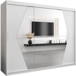 ABIKSMEBLE Boliwia 250 Armoire à Trois Portes Coulissantes  avec Miroir, Tringle et Étagères 250x200x62 cm Blanc