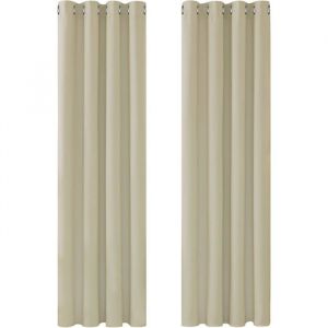 Rideaux Occultants Isolant Thermique Rideaux Design Moderne &agrave; Oeillets 132x160 CM (Largeur x Hauteur) Beige Fonc&eacute; 2 Pi&egrave;ces