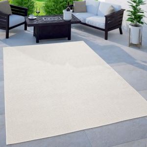 Paco Home Tapis Extérieur Balcon Terrasse Tapis Cuisine Uni Motif Moucheté Blanc Cassé 200 cm carré