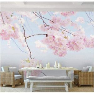 Papier Peint Fleur De Cerisier Rose 3D Poster Wallpaper Géant Photo Mural Intissé Tableaux Salon Chambre Décoration 350x250Cm