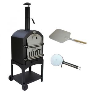 KuKoo Four à Pizza Extérieur au Charbon de Bois avec Pelle Roulette et Pierre à Pizza Four de Jardin 156cm x 64cm x 43cm