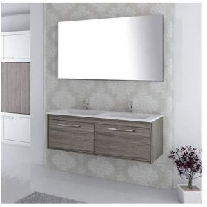 MEUBLE DE SALLE DE BAIN SUSPENDU ENIF AVEC LAVABO DOUBLE VASQUE MIROIR ET LUMIÈRE LED GRIS 120X40X45CM - MEUBLES DE SALLE DE BAINS