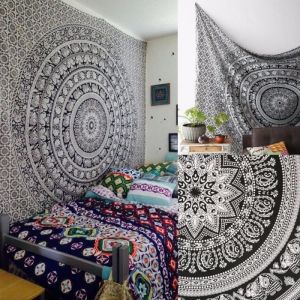 Tenture murale indienne Mandala - TEMPSA - Gris - Polyester - Ethnique