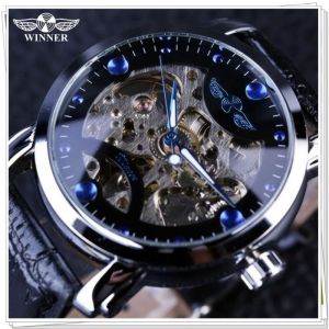Noir Bleu Cadran Hommes Montres Squelette MéCanique Automatique Montre Designer Homme Montre-Bracelet BoîTe Cadeau