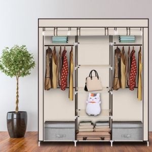 Armoire de rangement-Penderie en Tissu Pliable-Avec porte-vêtements-150*45*175cm-Beige