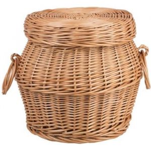Pouf de Rangement Panier rond mini avec couvercle en osier naturel
