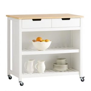 SoBuy Desserte de Cuisine à Roulettes Meuble de Rangement avec 2 Tiroirs et 2 Étagères Plan de Travail 100x60x94cm Blanc