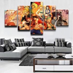 Tableau One Piece Luffy Anime - Impression sur Toile - 5 Panneaux - 100x50cm - Multicolore