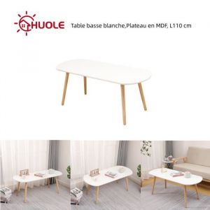HUOLE Table basse blanchePlateau en MDF pieds en bois massif Style scandinave L110 cm