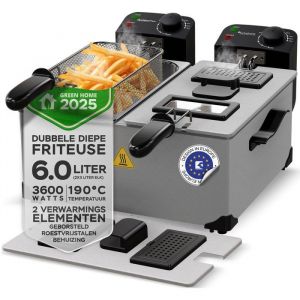 TurboTronic DF-2 Duo &ndash; Friteuse double 2&times;3 L &ndash; Zone froide &ndash; 3 600 W &ndash; Acier inoxydable argent&eacute;