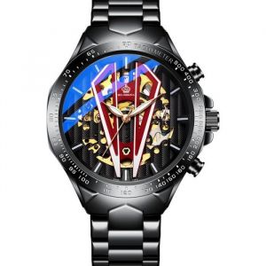 SHARPHY Montre homme de marque automatique mécanique Lumineux étanche bracelet en acier cool cadran squelette