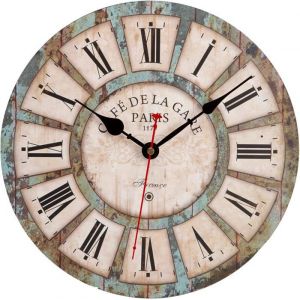 Horloge murale r&eacute;tro vintage - Horloge industrielle silencieuse &agrave; pendule murale moderne en bois pour chambre &agrave; coucher cuisine