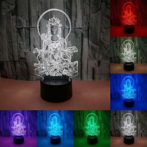 Nouveauté Bouddha Statue 3D LED Lumière de Nuit Éclairage Créatif Cadeau 7 Couleurs Table De Lampe LED Sommeil Éclairage