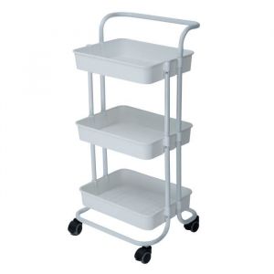 iKayaa Chariot de rangement multifonction &agrave; 3 niveaux pour bureau salle de bain cuisine - Blanc