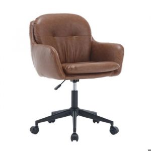 Wahson Chaise de Bureau Ergonomique à roulettes Chaise Relax Réglable en Hauteur Fauteuil Rembourré pour Bureau Cuir PU Marron