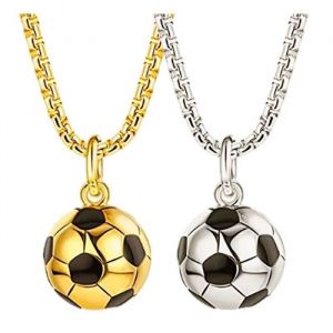 Collier de Football - Mixte - Acier Titane - 2 Pi&egrave;ces - Or et Argent - Pendentif Mode