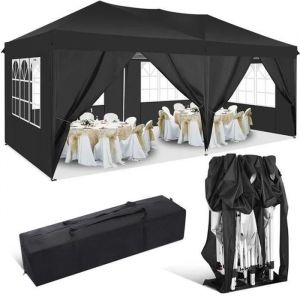 Tonnelle 3x6 m Tonnelle Pliante de Jardin avec 6 c&ocirc;t&eacute;s - Barnum Professionnel Chapiteau Pliable pour Reception - Noir