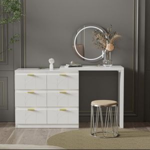 Coiffeuse - Coiffeuse avec table dappoint - Bureau avec 6 tiroirs - Plateau pivotant(180°) - Coins arrondis antichocs - Blanc