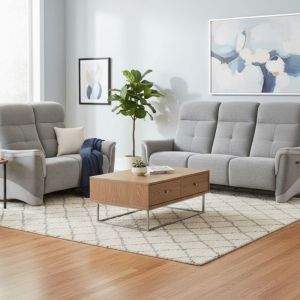 Ensemble canap&eacute; relax &eacute;lectrique 3 places + canap&eacute; fixe 2 places tissu maill&eacute; gris - AUSTRAL