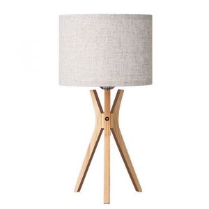 EDISHINE Lampe de chevet à trépied avec abat-jour lampe de table moderne H46 cm ampoule E27 LED 2700K fournie bois et lin beige