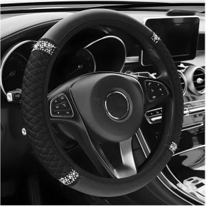 Couvre volant strass cuir PU - ESTAMPILLE - Antid&eacute;rapant - Respirable - 37-38 cm - Noir - Installation facile