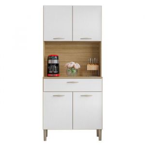 Buffet de Cuisine 4 Portes 1 Tiroir Chêne et Blanc L 74.5 H 170.5 P 36.3 cm - L 74.5 x l 36.3 x H 170.5 cm