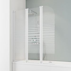 Schulte pare-baignoire 125x140cm r&eacute;versible rabattable verre 5mm 3 volets pivotants &eacute;cran pliant rayures horizontales blanc