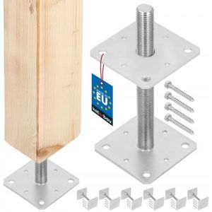 Support de poteau - set de 6 pied de poteau galvanisé et réglable - pour bois - filetage M24 mm - 160 x 160 x 250 mm - KOTARBAU