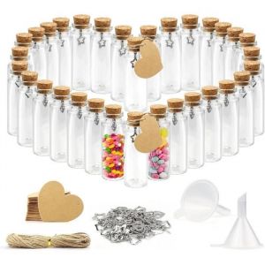 32 x Petite Bouteille en Verre 40ml Tube a Essai pour Les Mariages Fiole en Verre Contenant Dragées Set Bouteilles de Souhaits à