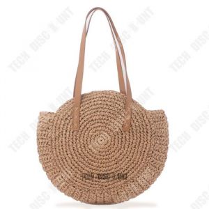 Sac de plage - TD® - Rond - Paille - Bandoulière - 40x43cm