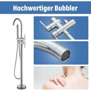 Robinet Baignoire Ilot Autoportante Mitigeur Baignoire Robinet Baignoire Îlot Bain Mélangeur sur Pied avec Douchette Chromé Chromé