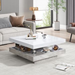 LINKHOO Table bassedouble plateau pivotant  plateau de table de salon en blanc panneau de particules couleur marbre