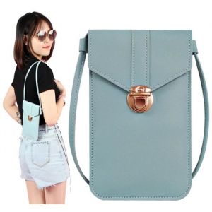 Sac à bandoulière - Femme - Bleu clair - Cuir artificiel - Écran tactile - Mini porte-monnaie