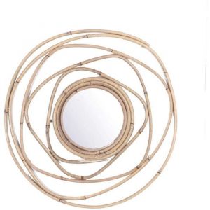 Miroir Mural d&eacute;coratif Rond Miroir en Osier en Bois Naturel en rotin Miroir Nordique Miroir Suspendu pour entr&eacute;e de Salle de Bains