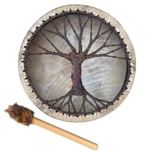 Dilwe tambour à instruments Tambour chamanique motif arbre Polyester Imitation peau de mouton tambour musique pandeiro