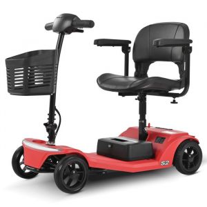S2 Scooter électrique 4 roues 250W Siège pliable 15km Batterie Plomb 12AH Mobilité pour réduite et seniors -Rouge