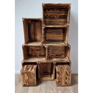 PYXIDAS Lot de 11 Caisses en bois pour le stockage lorganisation et la décoration intérieure effet brûlé