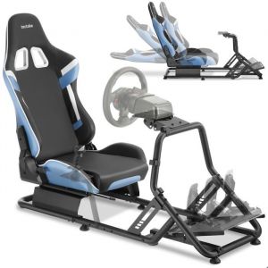 Fauteuil gaming - TECTAKE - Si&egrave;ge baquet PLAY compatible consoles inclinable 180&deg; maximum 120kg - noir/azur