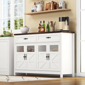 Buffet de salle à manger avec espace de rangement 140 cm de long 4 portes et 2 grands tiroirs style contemporain blanc