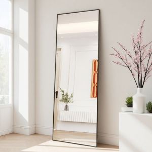 Grand Miroir sur Pied 177 x 77cm Miroir Pleine Longueur Support en m&eacute;tal pour Chambre Salon Miroir Rectangulaire sur Pied Noir
