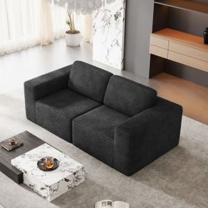 Canap&eacute; 2 places modulable en Velours C&ocirc;tel&eacute; avec 2 coussins 202x101x82cm Noir