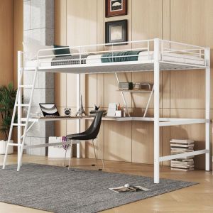 Lits superposés 90x200cm cadre de lit lit lit en métal lit en fer lits superposés avec Bureau en l et étagère idéal pour les e