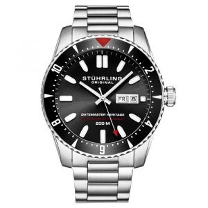 Montre bracelet homme modele 20 ATM suisse automatique en acier - 51 mm - Argent et noir