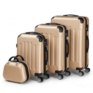 ALIGHTUP - Set de 4 Valise trolley portable 4 en 1 en ABS - 3 Valises + 1 Vanity - Or champagne