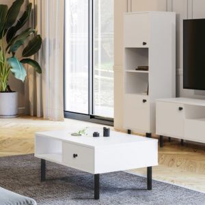 Table basse VENUS blanche avec étagère et tiroir