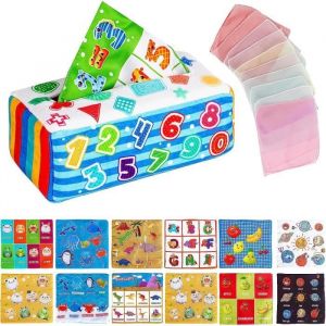 Jouet B&eacute;b&eacute; Bo&icirc;te &agrave; Mouchoirs Montessori - Peluche et Tissu - Blanc - 5 Mois et Plus