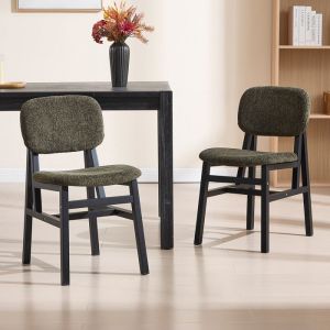 DAYALANE Lot de 2 Chaise de Salle &agrave; Manger en Chenille Chaise de Cuisine Rembourr&eacute;e Chaise Salon Scandinave avec Cadre Bois Vert