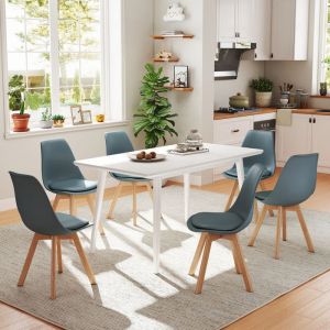 Lot de 6 Chaises - Scandinaves - Chaises de Salle &agrave; Manger - Pieds en Bois - chaise bleu fonc&eacute;