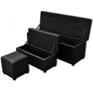 Set de banc de rangement en simili cuir Noir Banc Coffre de Rangement